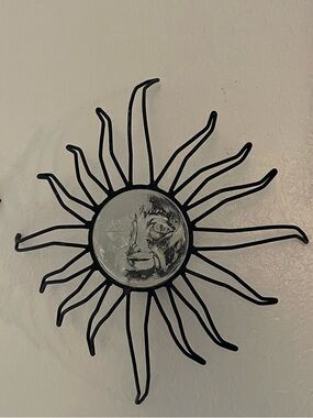 Vintage Celestial Sun Face Candle Holder Sconce wrought iron glass